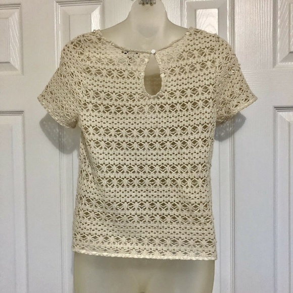 Joie Small Crochet Sweater Shirt Blouse Cream Crew - Picture 2 of 7